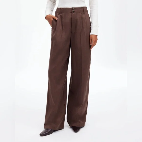 NWT - MADEWELL harlow wide leg pant drapey twill - dark carob - 0P - $118 - Picture 1 of 8